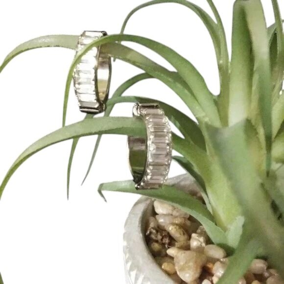 Vintage Styled Clip-on Earrings  Silver with white stones - Picture 1 of 2